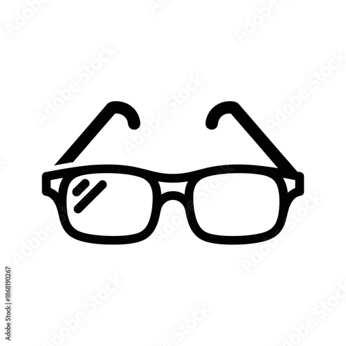 Simple Black Outline Icon of Eyeglasses on White Background, Minimalist Style