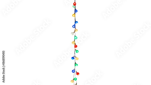 Vertical string of multi-color mini fairy lights isolated on white