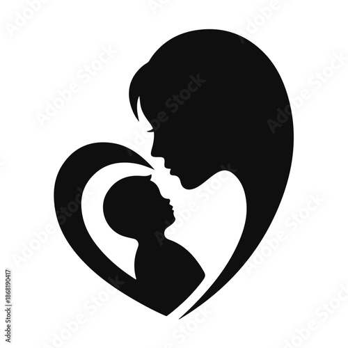 Mother and child forming heart shape, love and care symbol. mother child, family love, heart shape