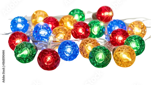 Vibrant glowing crystal ball string lights for festive party background.