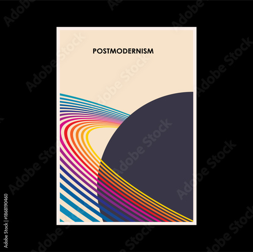 Poster inspired postmodern of vector abstract dynamic symbols with bold geometric shapes, useful for web background, poster art design, magazine front page, hi-tech print, cover artwork.