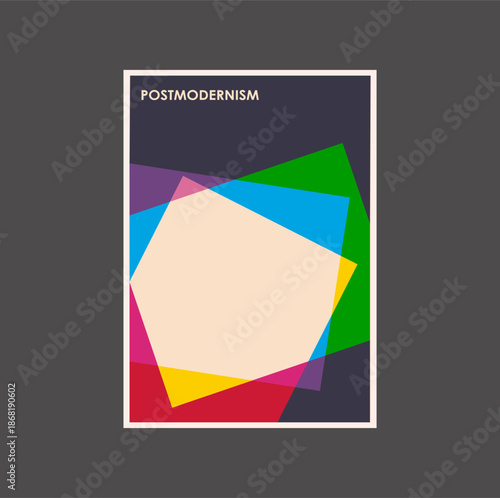 Poster inspired postmodern of vector abstract dynamic symbols with bold geometric shapes, useful for web background, poster art design, magazine front page, hi-tech print, cover artwork.