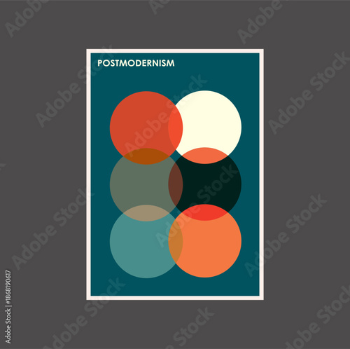 Poster inspired postmodern of vector abstract dynamic symbols with bold geometric shapes, useful for web background, poster art design, magazine front page, hi-tech print, cover artwork.