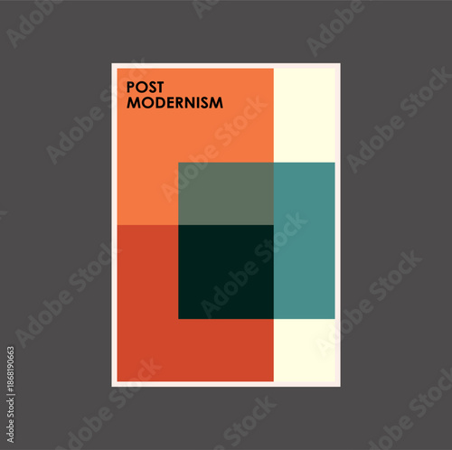 Poster inspired postmodern of vector abstract dynamic symbols with bold geometric shapes, useful for web background, poster art design, magazine front page, hi-tech print, cover artwork.