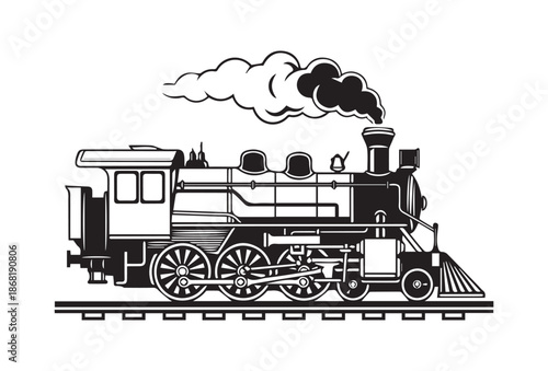 Steam locomotive train set collection bundle transportation history, railways, travel posters, sketch engraving generative ai vector illustration. Scratch board imitation. Black and white image.	
