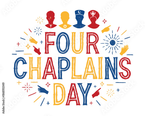 Four Chaplains Day Vector Illustration Honoring Heroic Chaplains Isolated on White Background