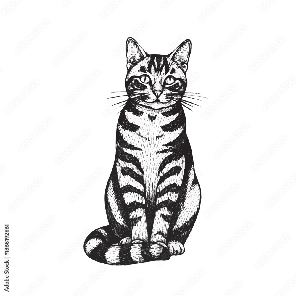 Fototapeta premium black and white tabby cat sitting isolated.