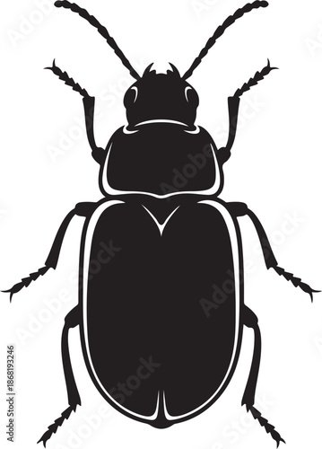 Black silhouette of a beetle with detailed legs and antennae insect vector