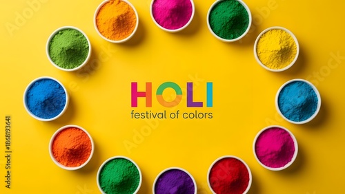 Vibrant holi celebration with colorful powders and bowls
