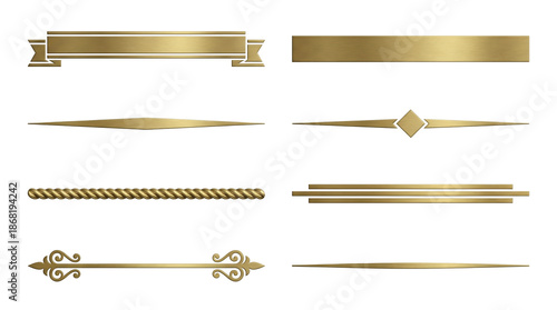 Wallpaper Mural Gold metal divider set including ribbon banner, rope line, diamond accent, and flourished borders isolated. Elegant decorative elements for invitation and certificate design. Torontodigital.ca