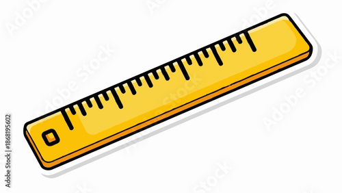 A yellow ruler with black measurement lines and a white outline
