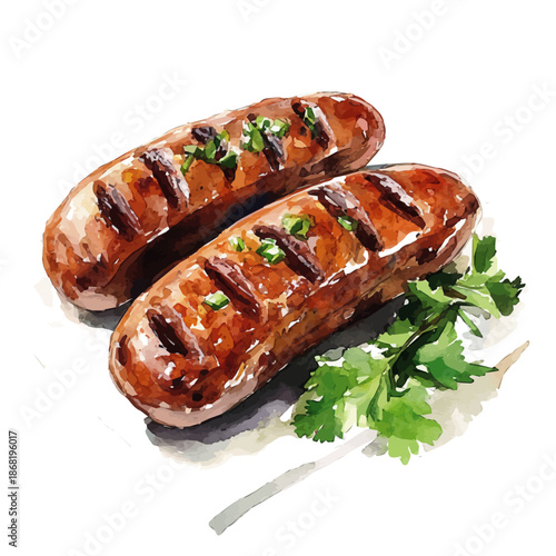 Bangers And Mash, artistic watercolor illustration vector, isolated on a white background.