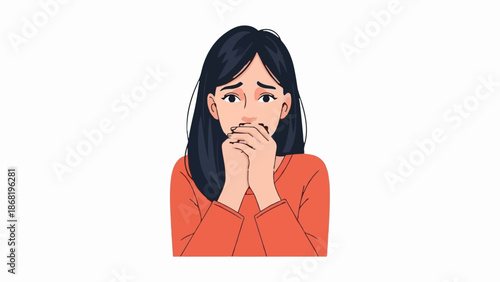 A young person with dark hair covers their mouth with their hands, showing distress