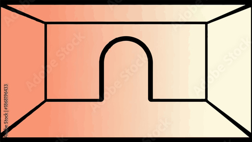 Abstract 3D interior with curved archway and gradient walls