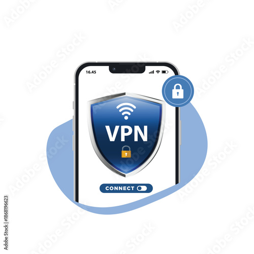 VPN - Virtual Private Network. smartphone with VPN app for anonymous internet using, unblock websites. Cyber Security and Privacy Data Encryption Software Solutions for Business concept.