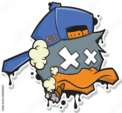 Edgy Graffiti Duck Vector Illustration Smoking Joint with Blue Snapback Cap