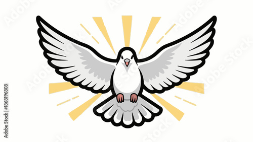A white dove with outstretched wings glows with golden light