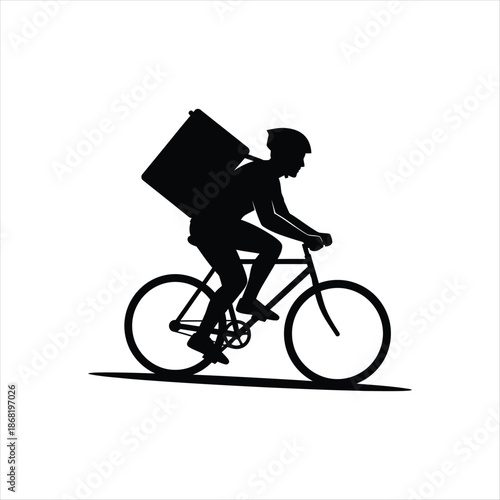 Silhouette of a bicycle courier service icon in grayscale format