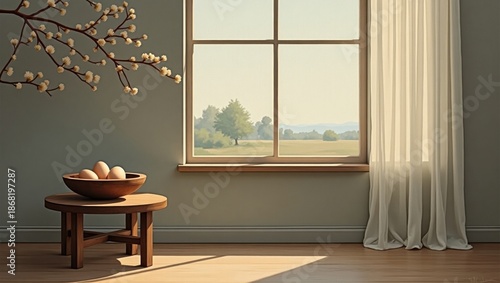 Sunlit room with fruit bowl