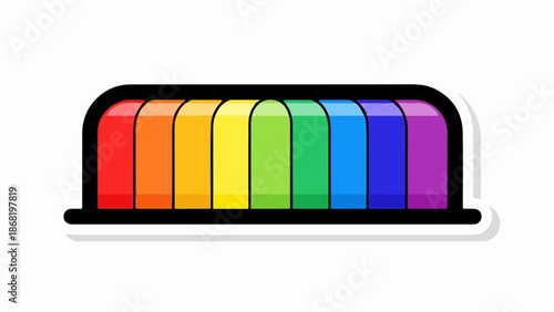 A vibrant row of rounded, colorful segments in a rainbow spectrum