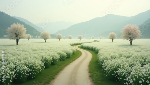 Serene path through blooming meadow