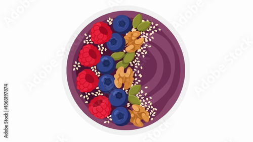 A vibrant smoothie bowl brimming with fresh berries, nuts, and seeds