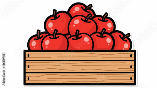 A vibrant stack of ripe red apples overflow from a rustic wooden crate