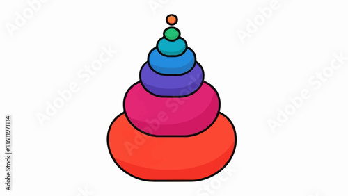 A vibrant, stacked set of abstract shapes forming a playful tower