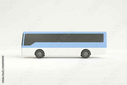 Minimalist blue and white bus with clean background