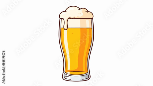 A tall glass filled with golden beer and topped with frothy foam