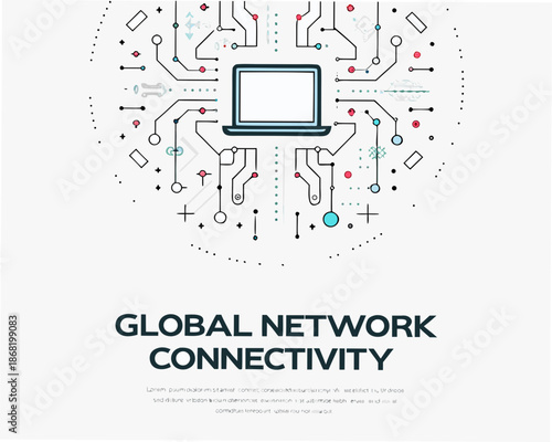 Global network connectivity concept with laptop and circuit board