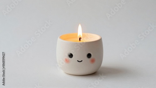 Wallpaper Mural Cute ceramic candle holder with lit candle and smiling face Torontodigital.ca