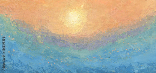 Abstract water background with  sun in impressionist style  Color illustration for your design. Hand-drawn drawing.