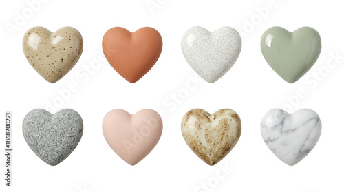 Wallpaper Mural Ceramic heart set including glossy, matte, marble, and speckled finishes isolated. Decorative stoneware and home decor collection. Torontodigital.ca