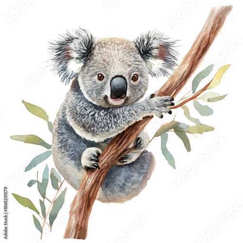Watercolor illustration vector of Koala, isolated on a clean white background.