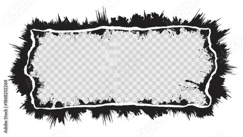 Black and white grunge border template with transparent background for text or image overlay