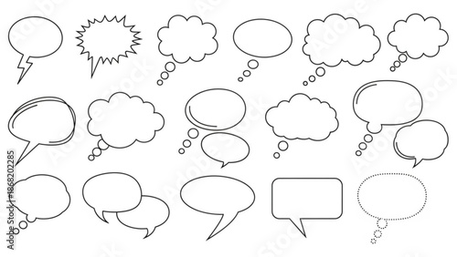 Collection of various speech bubbles and thought clouds for comics