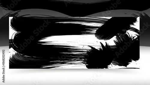 Black and white abstract brush strokes on a art piece