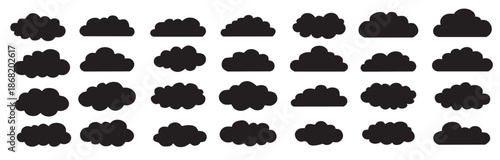  set of cloud icons black clouds isolated on white