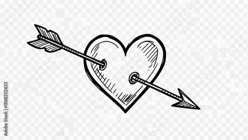 A heart pierced by an arrow in a sketchy line art style