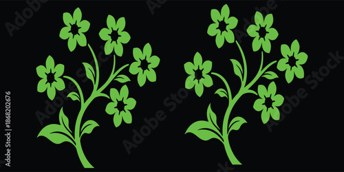 Glowing green floral stems on black background