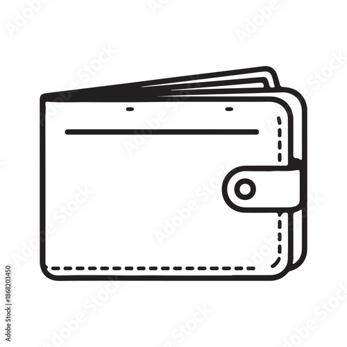 Outline of closed wallet with money sticking out and snap closure icon