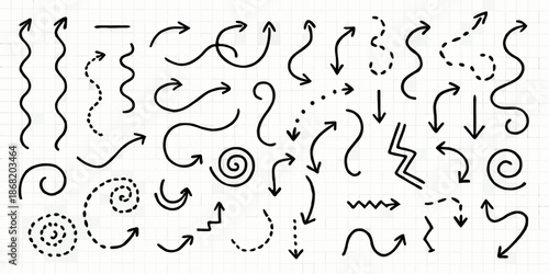 Collection of hand drawn arrows lines and doodle style directional elements