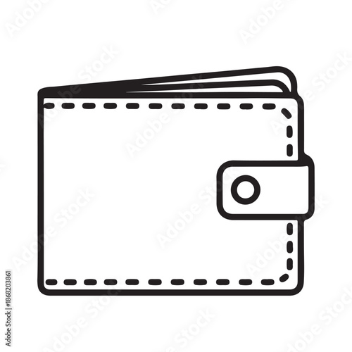 Outline of closed wallet with money sticking out and snap closure icon