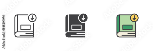 Book download line, solid, colorful different style icon set pack