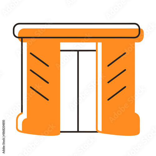 Orange border checkpoint entrance with closed doors  