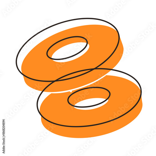 Orange doughnuts stacked on each other with simple outline design  