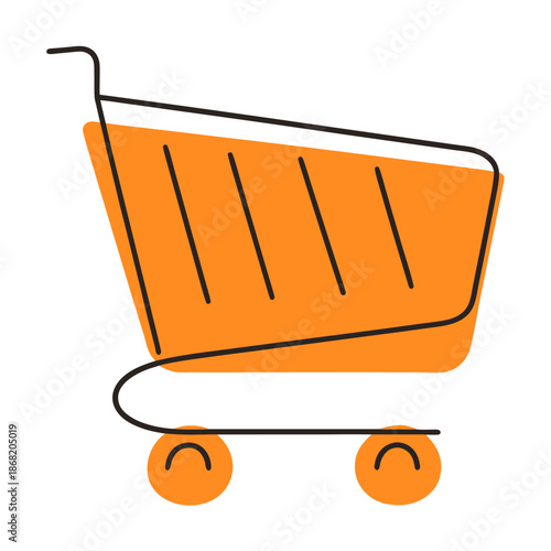 Shopping cart icon in minimal style with orange color design  