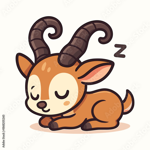Cute Cartoon Gazelle Sleeping Peacefully on a White Background