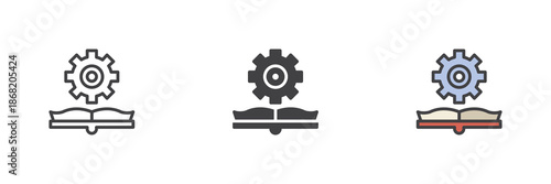 Open book and gear line, solid, colorful different style icon set pack